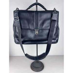 Johnston & Murphy Black Leather Flapped Briefcase Messenger Bag